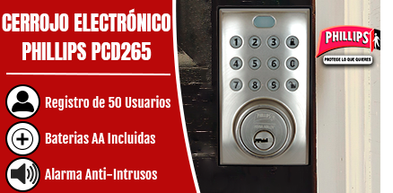 Cerrojo Electrónico PHILLIPS ® PCD-265 para Puerta Principal o Habitación.
