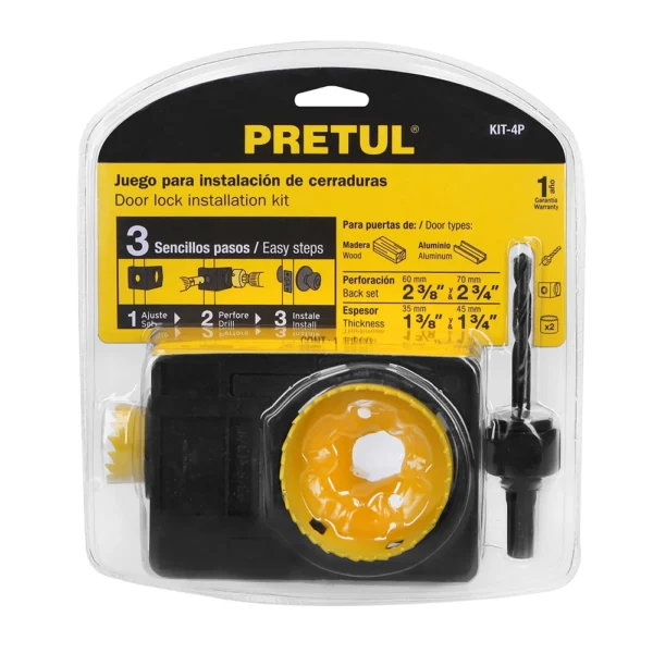 Kit, Juego de 4 Piezas Para Instalar Cerraduras, Perillas, Cerrojos, Pretul 26038